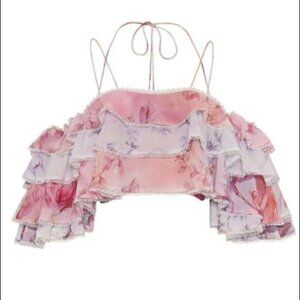 IXIAH Pastel Pink and Blue Barbie Ruffles Flowy Off the Shoulder Top Size 6
